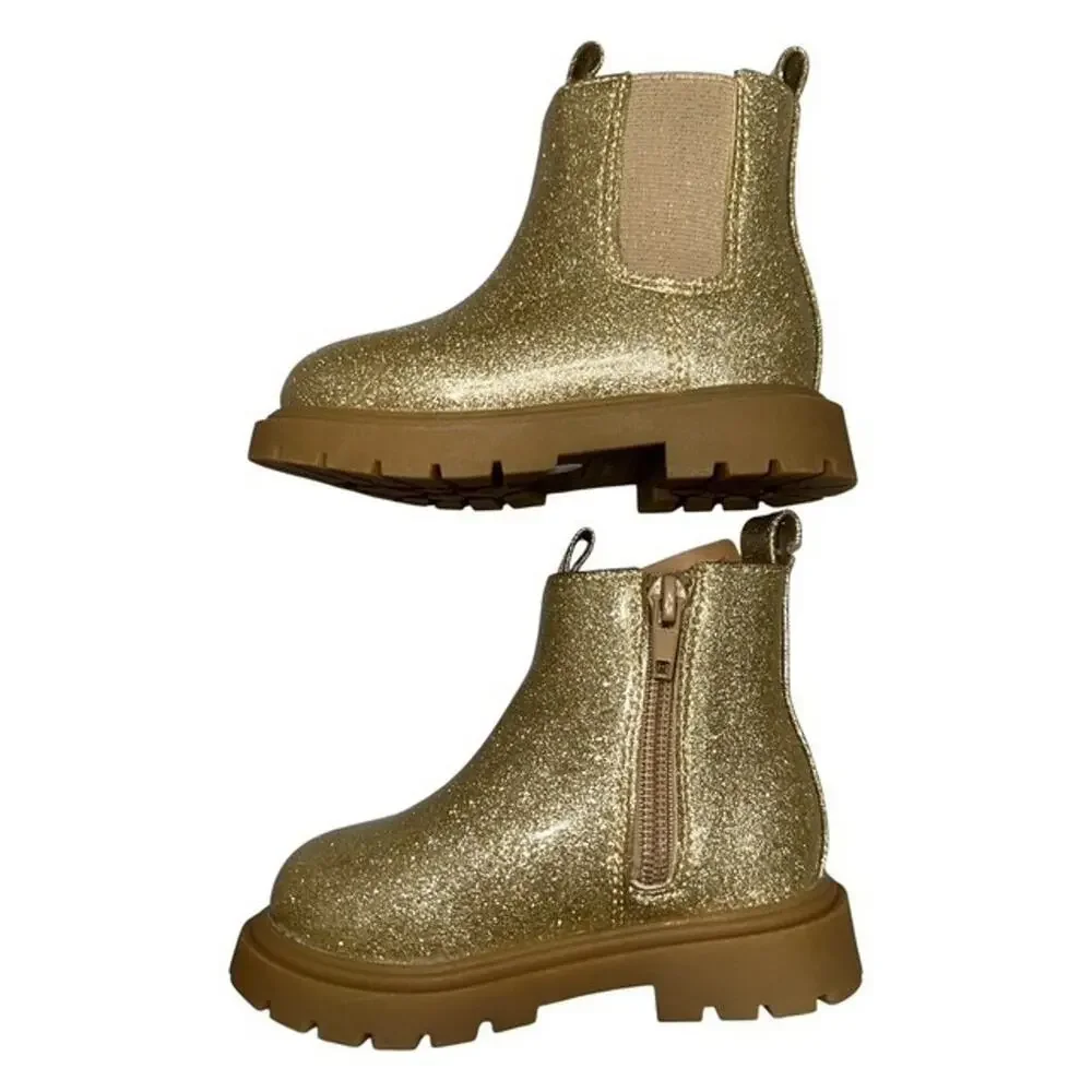 Thereabouts Toddler Girl size 6 Medium Boots Gold Underglass Lil Elisa Flat Heel
